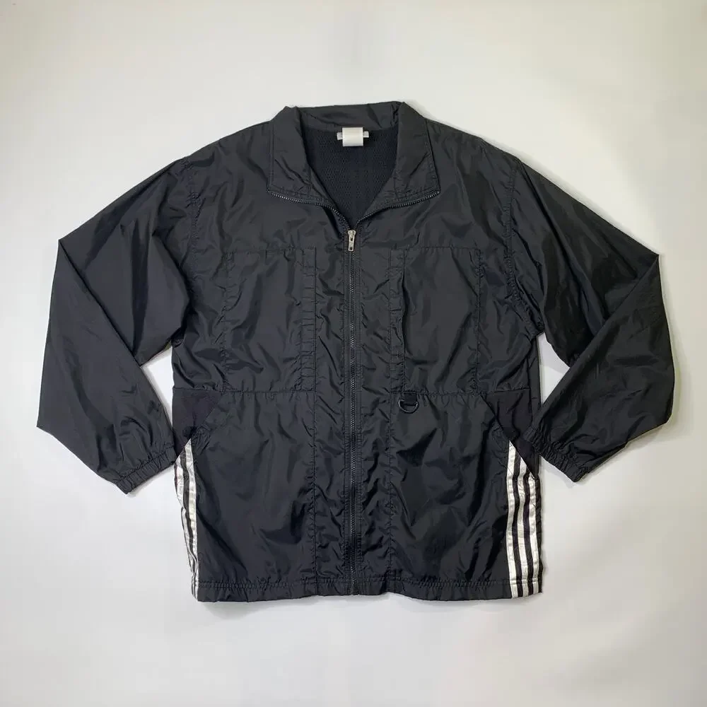 Vintage‎ Adidas Jacket Mens M Medium Black Nylon Windbreaker Side Stripes Y2K